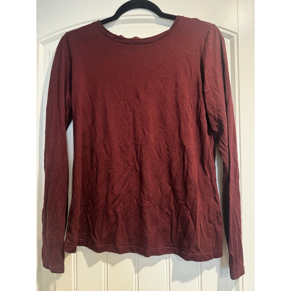 Boden Women’s A Cup Of Tea And Super soft Long Sleeve Tee Top, Sz 8, Maroon, EUC